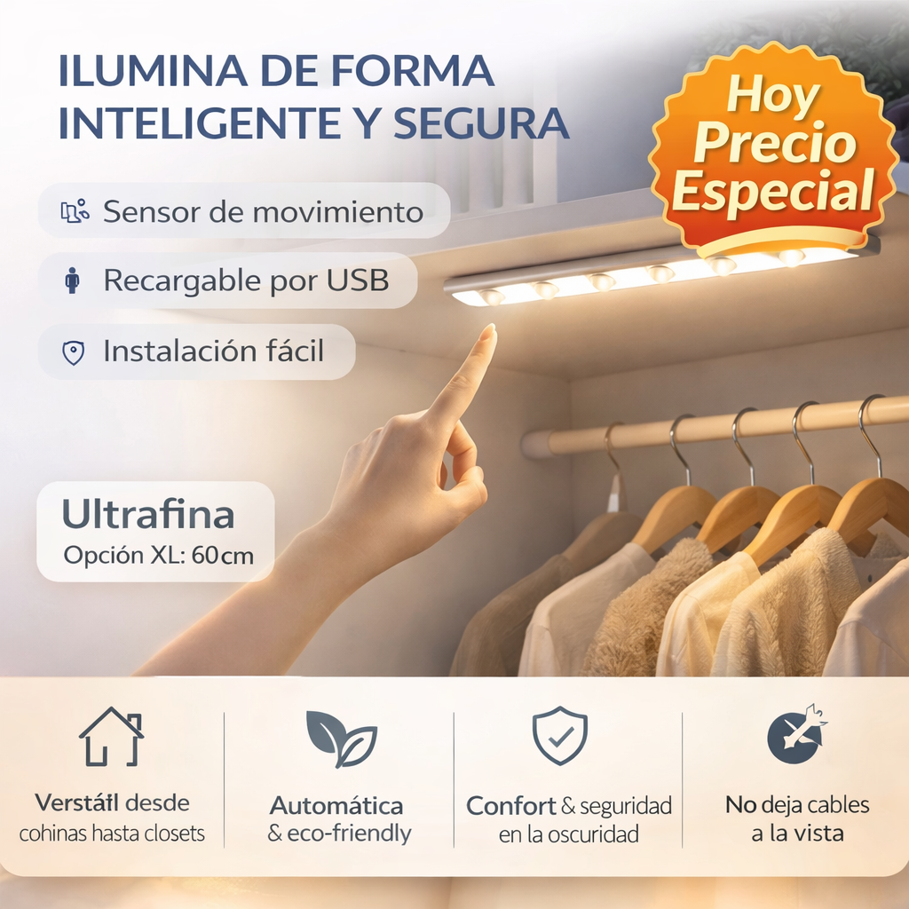 Luz LED Inteligente con Sensor de Movimiento – Ilumina Tu Hogar Sin Cables Ni Instalaciones