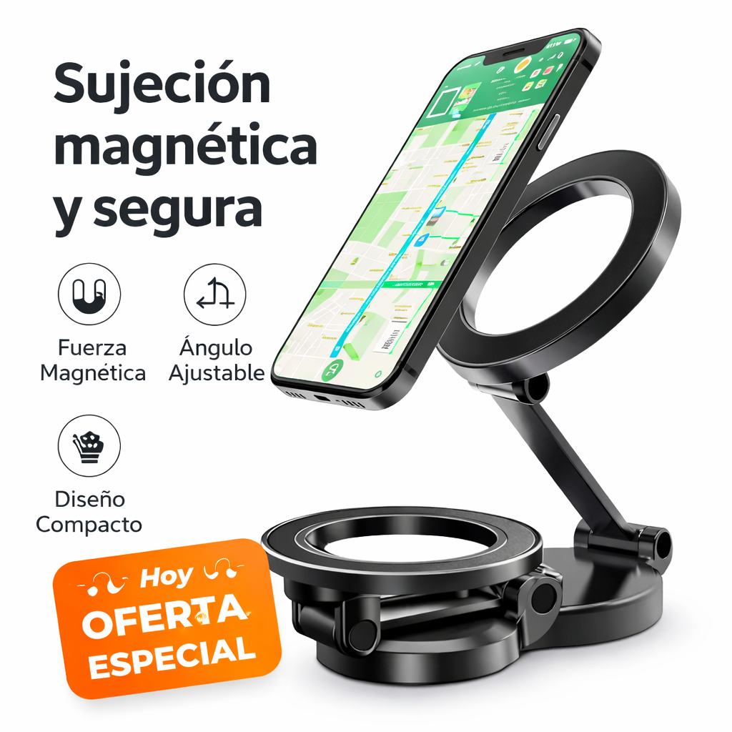 Soporte Magnético 3 en 1: Tu celular siempre firme, visible y a la mano mientras conduces