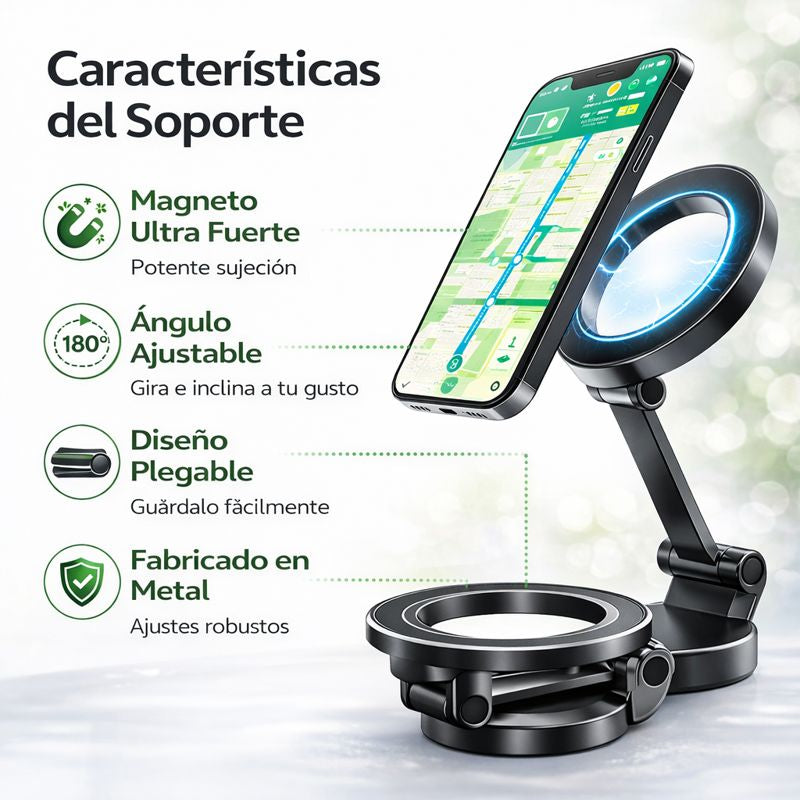 Soporte Magnético 3 en 1: Tu celular siempre firme, visible y a la mano mientras conduces