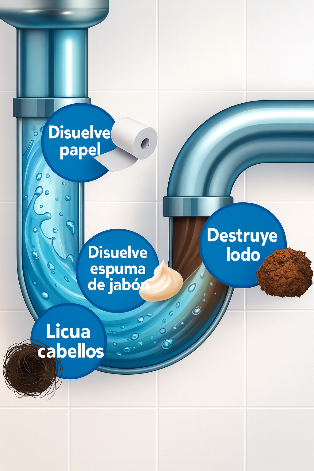 TuboClean® Poder químico seguro para un hogar sin obstrucciones