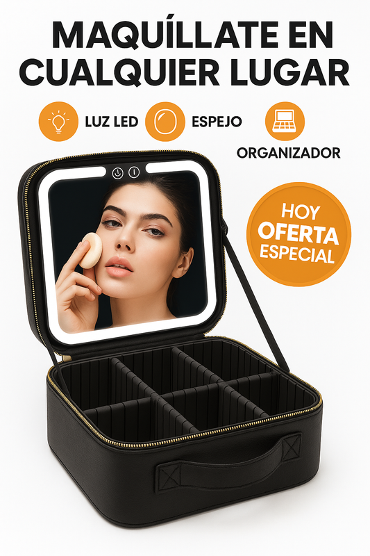 Cosmetiquera con Espejo y Luz LED – Tu kit de maquillaje profesional, listo donde sea