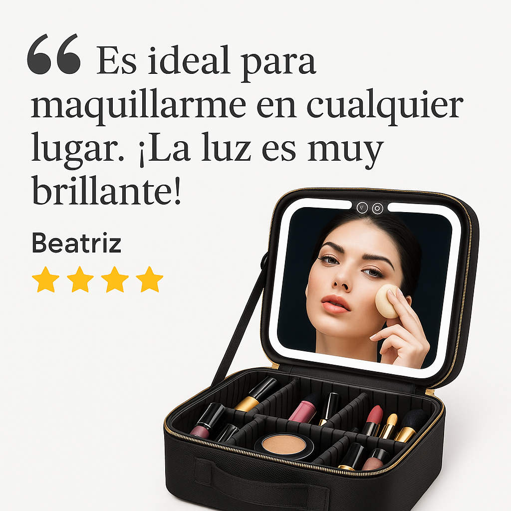 Cosmetiquera con Espejo y Luz LED – Tu kit de maquillaje profesional, listo donde sea