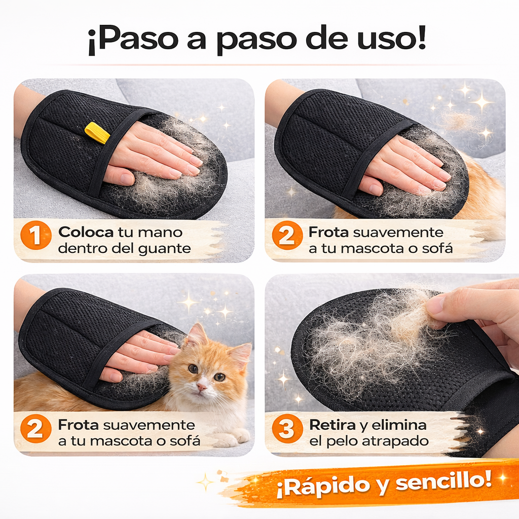 Guante Quitapelos, Elimina el Pelo de Mascotas Fácil y Sin Esfuerzo