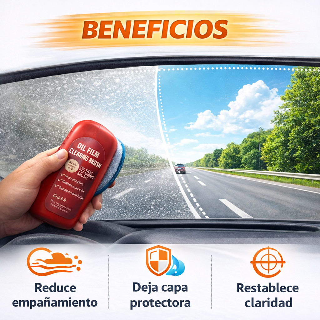 Cepillo Limpiador de Vidrios para Carro | Limpieza Profunda por Dentro y por Fuera OIL FILM
