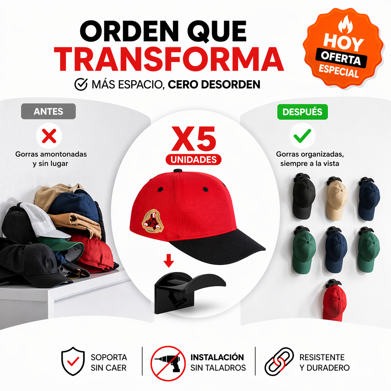 Organizador de Gorras y Accesorios x5 – Ahorra Espacio y Mantén Todo en Orden