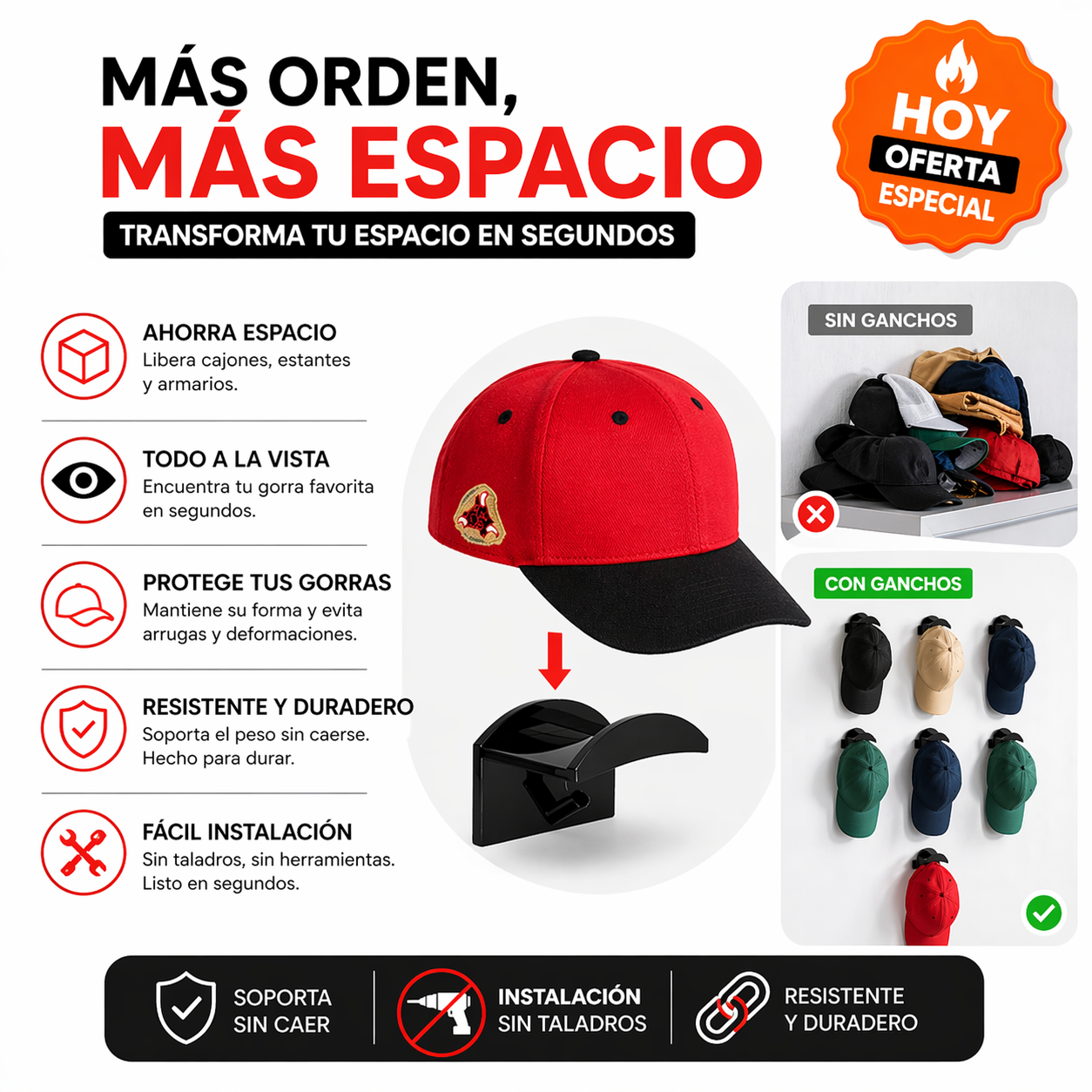 Organizador de Gorras y Accesorios x5 – Ahorra Espacio y Mantén Todo en Orden
