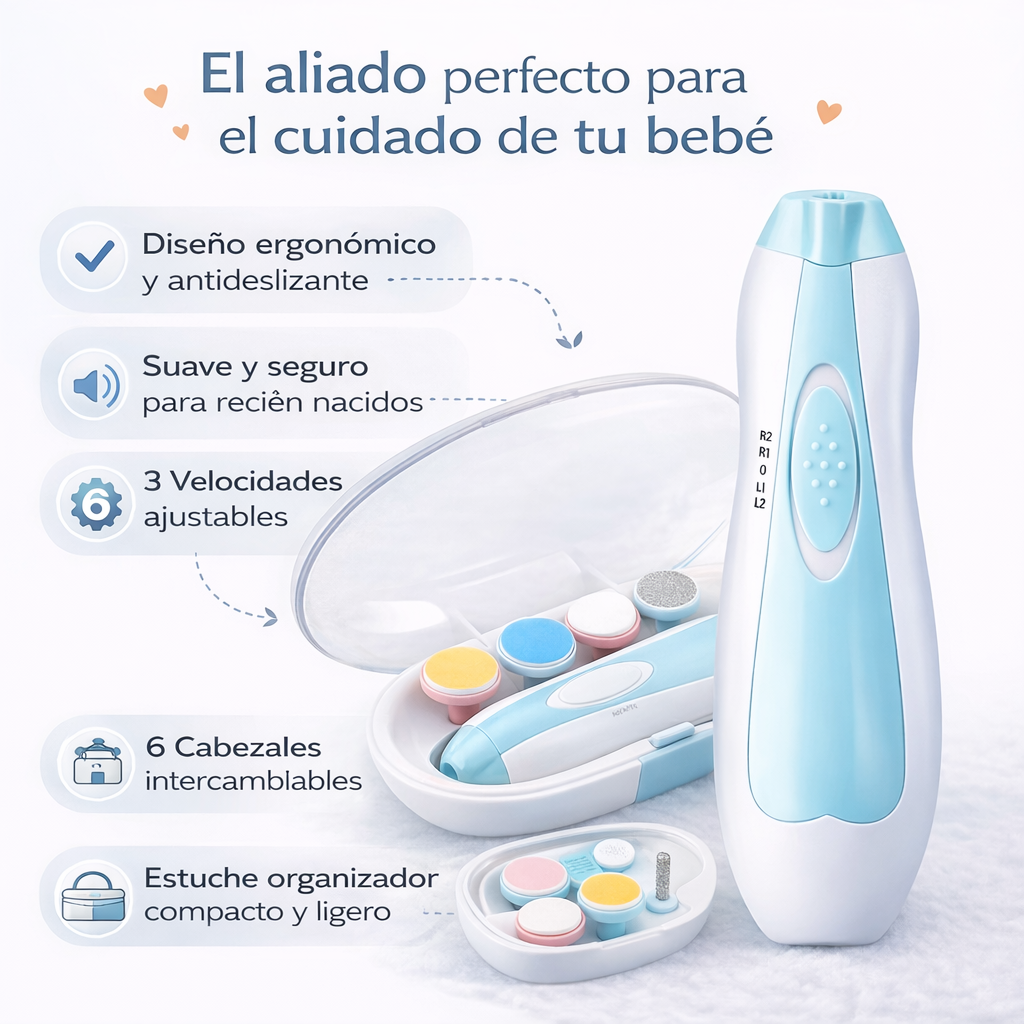 Lima Eléctrica para Bebé 6 en 1: Uñitas Seguras Sin Miedo ni Lágrimas