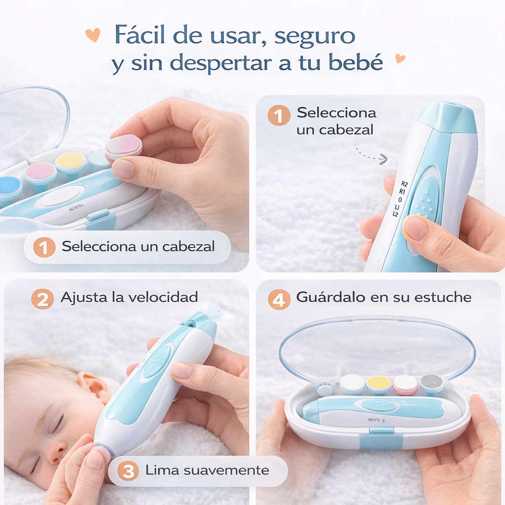 Lima Eléctrica para Bebé 6 en 1: Uñitas Seguras Sin Miedo ni Lágrimas