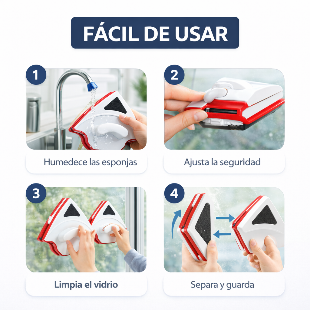 Clean Glass™ – Limpia Tus Ventanas por Dentro y por Fuera al Mismo Tiempo, Sin Riesgo