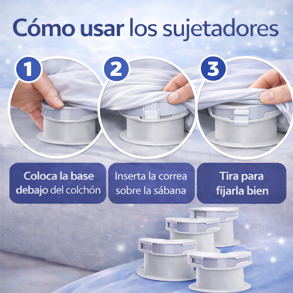 Sujetador de Sábanas Ajustable x 4 unidades – Cama Siempre Firme y Sin Arrugas