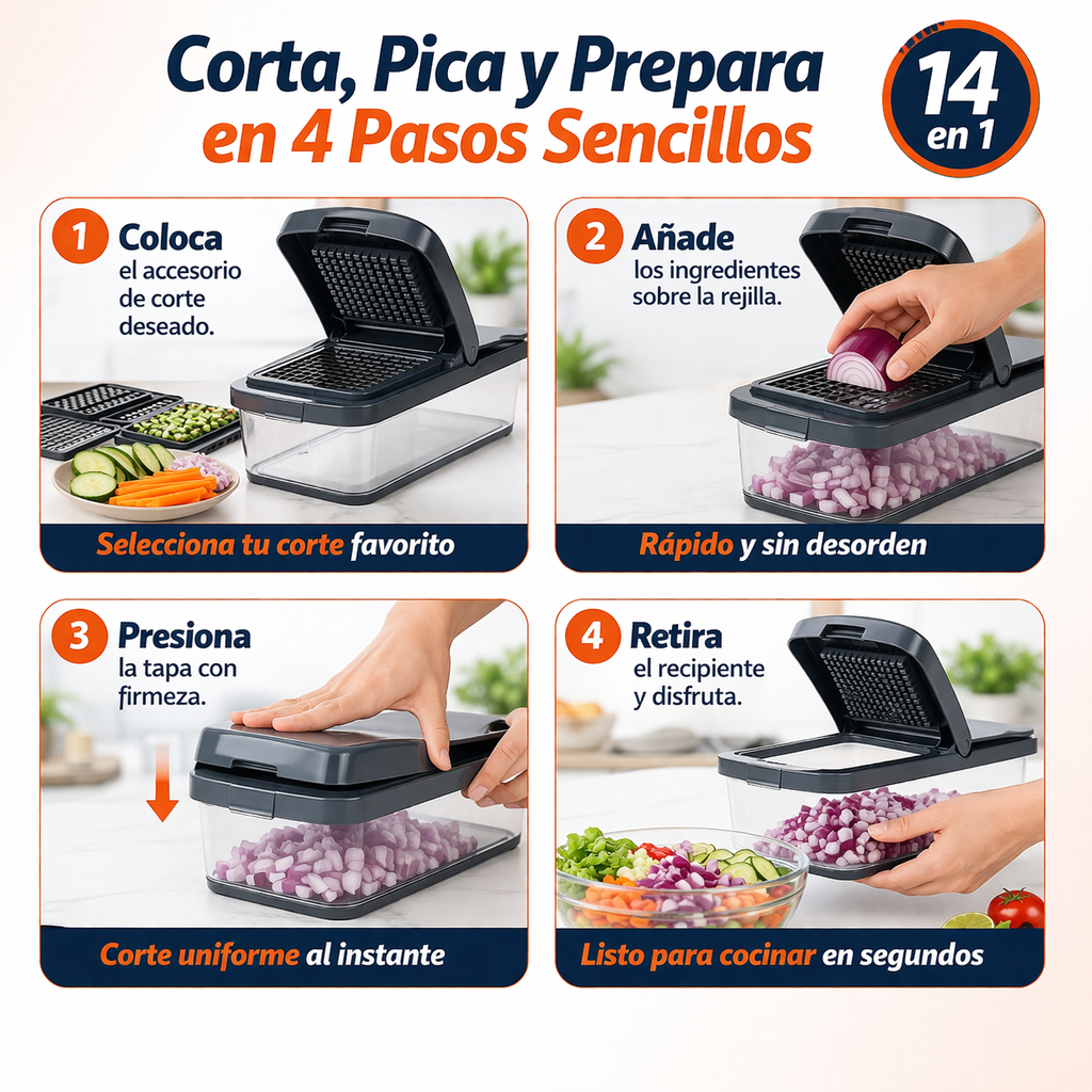 Picador de Alimento multiusos - Corta, pica y prepara en segundos sin esfuerzo