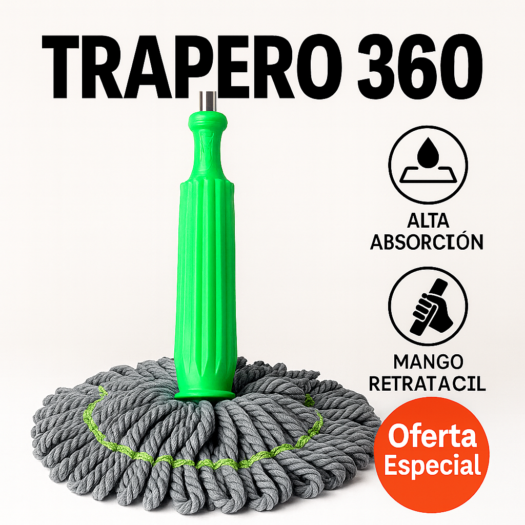 Trapero 360: El trapero que exprime por ti. Limpia más rápido, sin mojarte las manos.