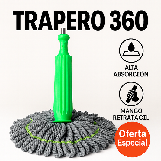 Trapero 360: El trapero que exprime por ti. Limpia más rápido, sin mojarte las manos.